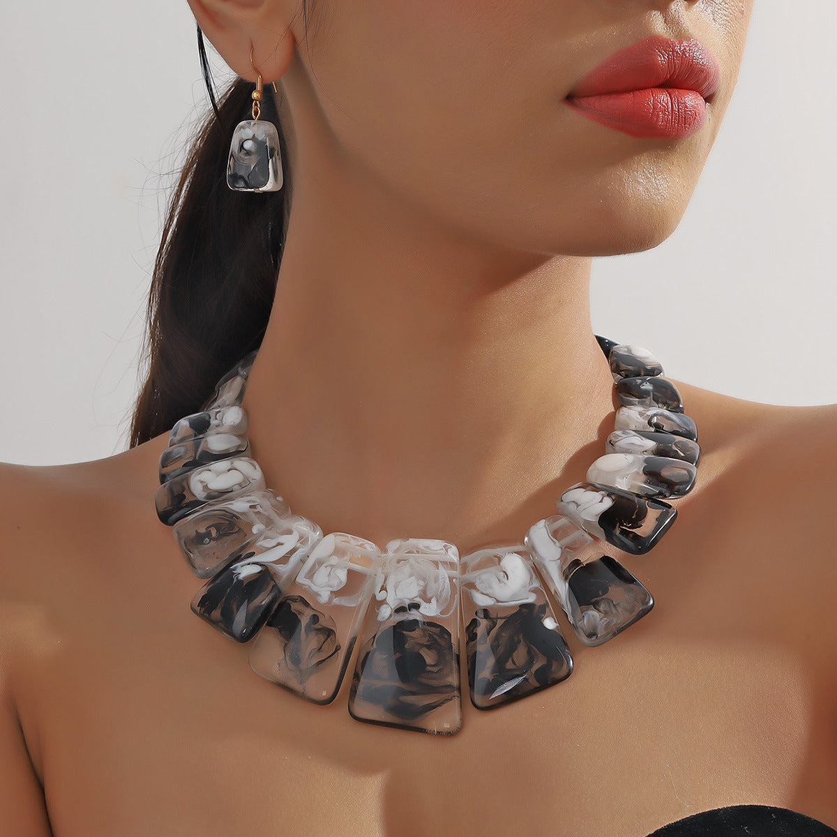 Three piece set with collarbone chain necklace and earrings for women
