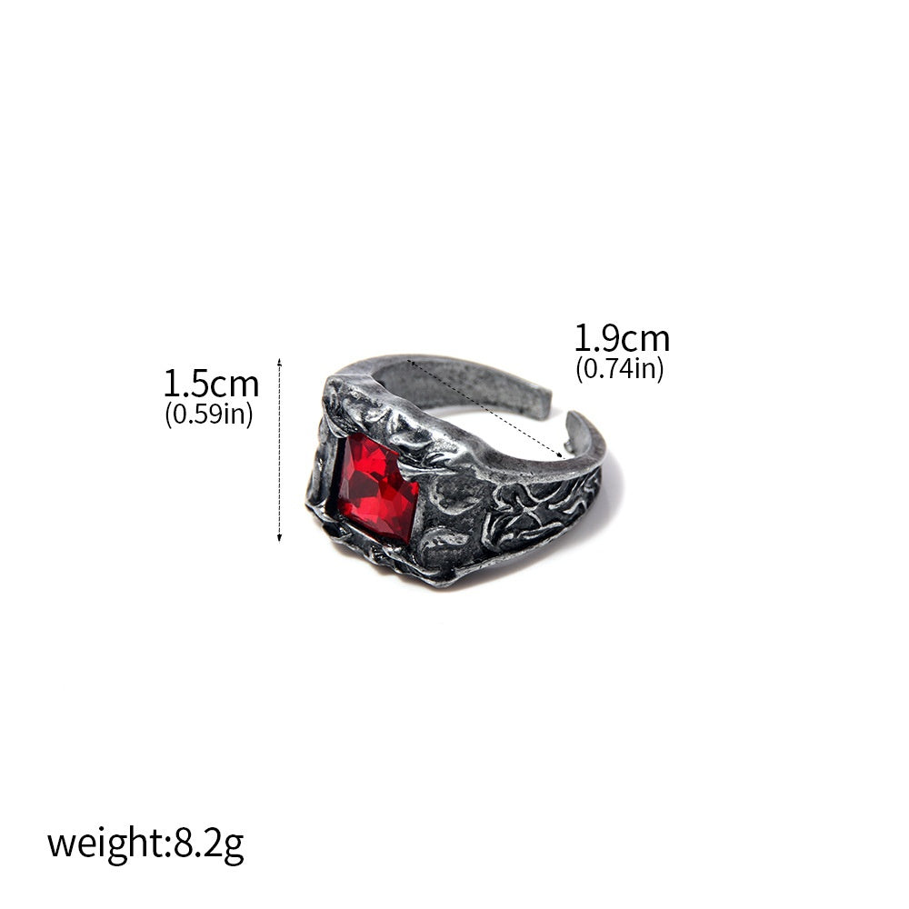 Bague Dark Souls 3 - Jeu de Bagues - Morsure de Serpent Dragon - Bague Rétro Style Pierre Précieuse Noire Rouge Bleue