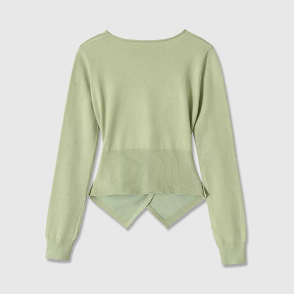 Long sleeved round neck asymmetrical hem knitted top