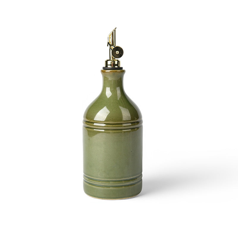 Bouteille d'Huile d'Olive en Céramique Verte Rétro Européenne avec Bec Verseur en Acier Inoxydable – Rangement de Cuisine Vintage et Distributeur d'Assaisonnement